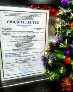 鄂木斯克Отель-хостел ПушкинЪ的前面有圣诞树的标志
