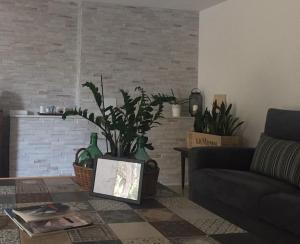 巴勒莫Villa la Rina的客厅配有沙发和植物桌子
