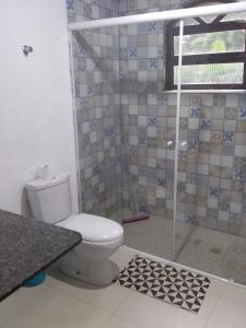 伯迪亚哥Suites próximo ao rio Jaguareguava em Bertioga的一间带卫生间和淋浴的浴室