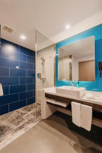 泰州泰州中国医药城智选假日酒店的一间带水槽和镜子的浴室