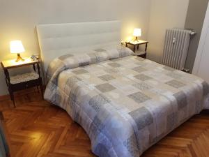 阿斯蒂Appartamento Rosalba的一间卧室配有一张床,两盏台灯放在两张桌子上