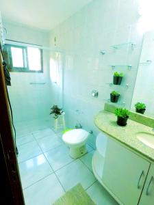 弗洛里亚诺波利斯Lampião Hostel的白色的浴室设有卫生间和水槽。