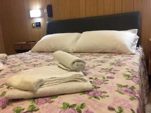里米尼佐丹奴斯皮亚贾格酒店的一张带两条毛巾和枕头的床