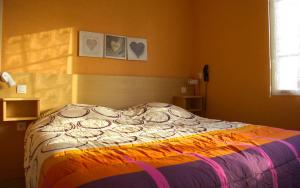 巴尼奥勒德日洛恩Hôtel de Tessé的一间卧室配有一张带彩色毯子的床