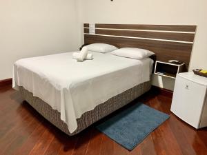 波多韦柳SAMIR HOTEL COMFORT的一间卧室配有一张大床和木制床头板