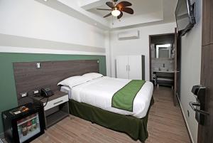 圣何塞Hotel Cultura Plaza的一间卧室配有一张床和一台电视