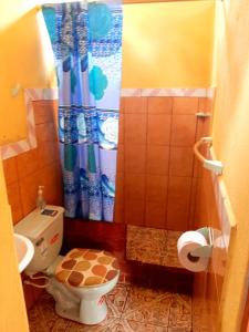 阿约拉港Alojamiento Sumak Kawsay的一间带卫生间和淋浴的浴室