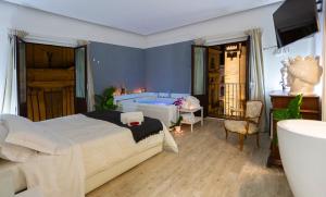 卡塔尼亚Duomo Luxury Suite Catania的一间卧室设有一张大床和一个浴缸