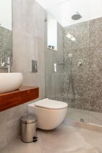 纳克索乔拉Castle Mansions的浴室配有卫生间、盥洗盆和淋浴。