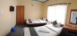 博卡拉那拿博卡拉酒店的一间设有两张床和电视的房间