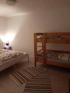 利普托斯基米库拉斯Holiday Home Galícius的卧室配有两张双层床和地毯。