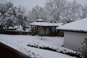 基尔科沃Two Villas Kirkovo的雪地覆盖的院子,凉亭
