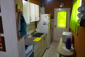 维拉阿连德Cabaña Villa Allende的厨房配有白色冰箱和水槽