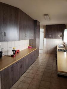 温特和克Tourmaline Holiday House的厨房配有木制橱柜和台面