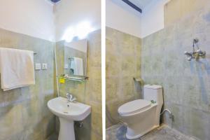 加德满都Kathmandu Cottage - Boutique的浴室的两张照片,配有卫生间和水槽