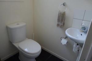 亨特利NZ庄园美景酒店的白色的浴室设有卫生间和水槽。