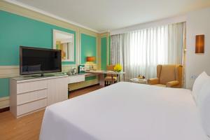 胡志明市温莎广场酒店的配有一张床和一台平面电视的酒店客房