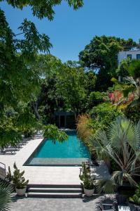 里约热内卢Villa Paranaguá Hotel & Spa - Boutique Hotel的花园内的游泳池