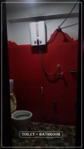 加德满都Planet Nomad Hostel的一间带卫生间和红色墙壁的浴室