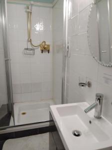 勒兰蒂德威尔斯Llanwrtyd Hall B&B Angelis Holistic Retreat的白色的浴室设有水槽和淋浴。