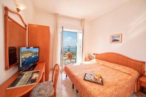伊斯基亚希塔拉酒店的一间卧室配有一张床和一台电视。