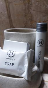 纽卡斯尔Haggards on Hilldrop的一瓶卫生纸和一瓶免费的肥皂
