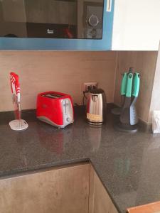 圣地亚哥Departamento Nuevo Plaza Ñuñoa的厨房柜台配有烤面包机和电器。