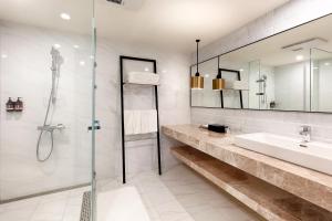 新竹新竹福華大飯店的带淋浴和盥洗盆的浴室