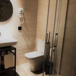 莱斯卡拉HOTEL TORRENT的浴室配有卫生间、盥洗盆和淋浴。