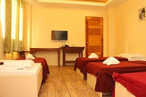 塔比拉兰雷纳纽黑文花园酒店的酒店客房设有两张床和电视。