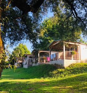 梅特利卡Holiday resort & camping Bela krajina - river Kolpa的草坪上树屋
