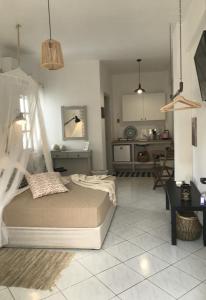 马塔拉Casa Liaya - Villa di Matala Apartments的一间卧室配有一张床和一间厨房