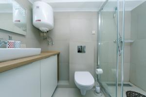基辅My SmartApart Hotel Today的带淋浴、卫生间和盥洗盆的浴室