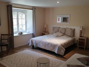 Bourg-CharenteLe Domaine Des Platanes的一间卧室设有一张大床和一个窗户。
