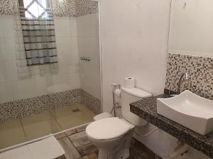 伊加图Art Hotel Cristal de Igatu的浴室配有卫生间、盥洗盆和淋浴。