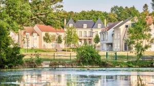 塞纳河畔勒梅美丽的城堡酒店的河边的一排房子