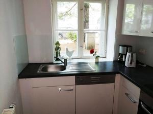 波茨坦Halbe Treppe的厨房设有水槽和窗户。