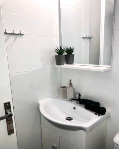 罗德镇Klm House的白色的浴室设有水槽和镜子