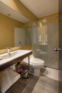 卡利Hotel Quinta Norte Chipichape的浴室配有卫生间、盥洗盆和淋浴。