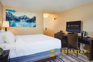 坎莫尔格兰德洛矶山度假酒店 - 贝尔斯特酒店的酒店客房配有一张床和一张书桌及一台电视