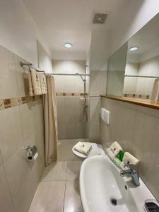 巴拿马城The Balboa Inn的白色的浴室设有水槽和淋浴。
