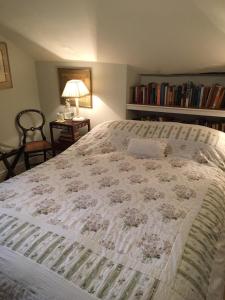 阿伯加文尼The Old Rectory Bed & Breakfast的一间卧室配有床、灯和书架
