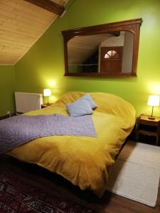 Ban-sur-Meurthe-ClefcyLa grange du kerala的一间卧室配有一张带镜子的大型黄色床