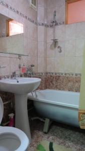 热列兹诺沃德斯克Apartment on Lenina的一间带水槽、浴缸和卫生间的浴室