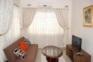 利隆圭Lonjeta Self-Catering Apartments的带沙发和窗户的客厅