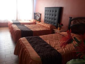 胡利亚卡Los Apus Mayaki的酒店客房设有三张床和窗户。