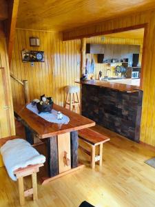 HuillincoCabaña Rayen的一间厨房,内设一张木桌