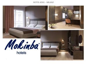 米兰莫肯巴国王酒店的一张床铺的酒店客房照片拼贴