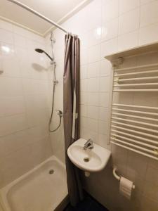 斯哈亨Tuinhuis的白色的浴室设有水槽和淋浴。