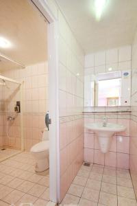 仁爱乡清境观湖四季民宿的浴室配有卫生间、盥洗盆和淋浴。